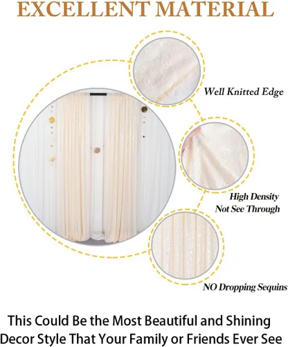 Vista 4 de ShinyBeauty Cortinas de lentejuelas 2 paneles marfil de 2 x 7 pies - Cortinas de fondo con purpurina 2 paquetes para fiestas de cumpleaños y pared