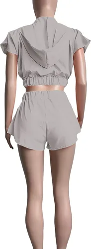 Vista 4 de LYANER Conjunto de dos piezas con capucha y pantalones cortos para mujer