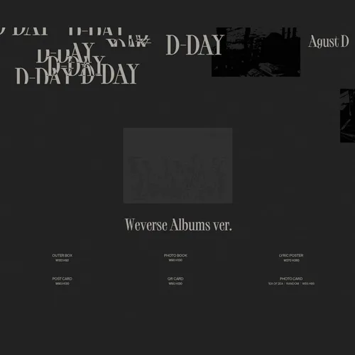 Vista 2 de Agust D (SUGA) - [D - DAY] (Weverse Albums Ver.) Caja exterior + libro de fotos + póster de letras + tarjeta postal + tarjeta QR + tarjeta de fotos