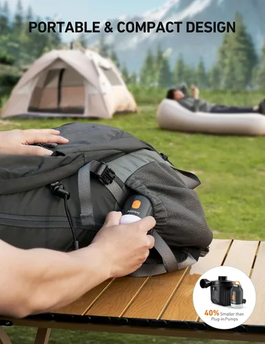 Vista 5 de AstroAI Mini bomba de aire para inflables con batería de 3000 mAh, bomba de colchón de aire con linterna de campamento, bomba de aire eléctrica