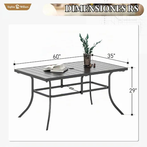 Vista 2 de Sophia & William - Mesa de comedor de metal para 6 personas, con agujero para sombrilla