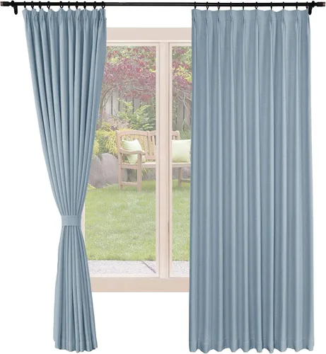 Vista 19 de Frelement Cortinas opacas de lino natural, paneles de cortinas plisadas para sala de estar, cortinas con aislamiento térmico, 52 pulgadas de ancho x