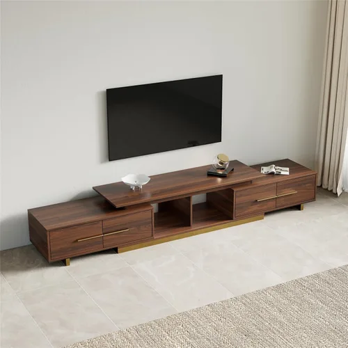 Vista 3 de Soporte de TV extensible, consola de TV moderna para TV de hasta 100 pulgadas, centro de entretenimiento de longitud ajustable, consola multimedia
