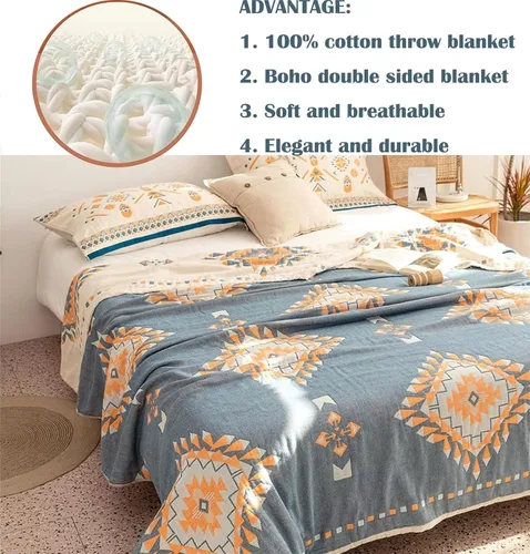 Vista 140 de MSGKV - Manta bohemia/primaveral de algodón para sofá y sala de estar, de gasa acogedora, de 50 x 60 pulgadas 50"x60" Cotton Throw, Woven Bird
