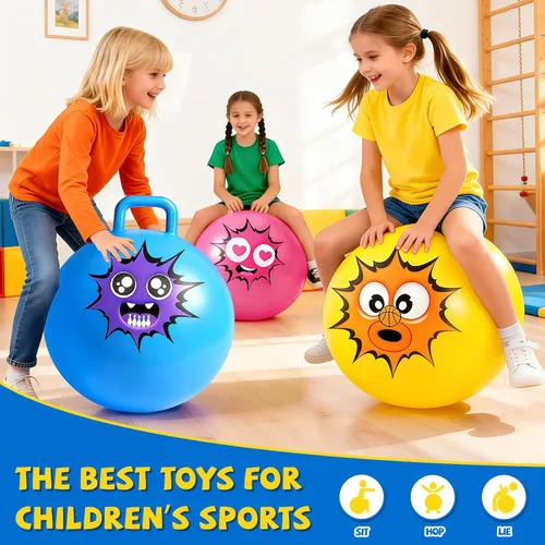 Vista 3 de Hymaz Pelota de tolva para niños de 3 a 6 años, paquete de 3 bolas inflables con asa, pelota inflable para saltar saltando, juguetes de salto