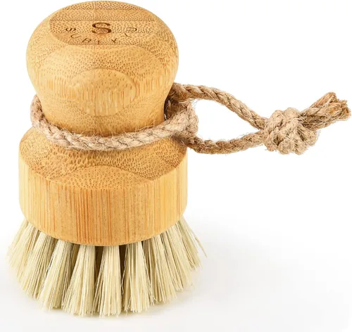 Vista 8 de SUBEKYU Cepillo de bambú para fregar platos, cepillo para verduras, 1 Base de cerámica + cepillo de sisal