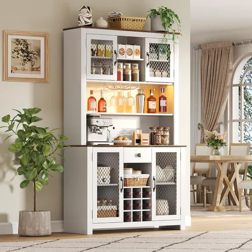 Vista 13 de 78.2" Tall Farmhouse Kitchen Pantry Cabinet with 8 Door Shelves, Storage Cabinet with 4 Adjustable Shelves, Hidden Drawer, Wine Rack, Versatile Ash