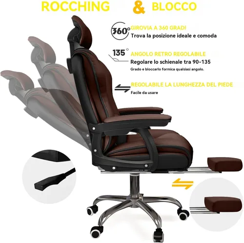 Vista 5 de Office Chair, Gaming Chair with High Back and Footrest, Ergonomic Office Chair with Lumbar Support, Suitable for Office and Home Use