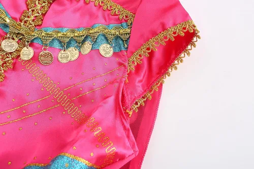 Vista 6 de Mecamelon Disfraz de princesa árabe rosa para niñas disfraz de Halloween con accesorios