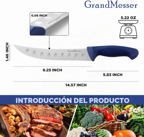 Vista 3 de Cuchillo de carnicero para cortar carne, cuchillo curvado de 9 pulgadas