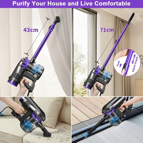 Vista 3 de Aspiradora con cable elezon F800 500W, potente succión de 18 KPa, cable largo de 23 pies, filtro HEPA, capacidad de polvo de 1.2L, aspiradora