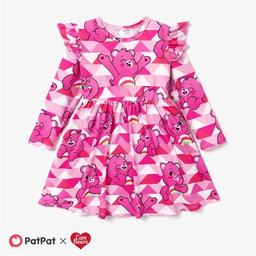 Vista 2 de Care Bears - Vestido de tirantes para niña, vestido de tirantes para niña, vestido acampanado a rayas rosadas, 3M-24 meses