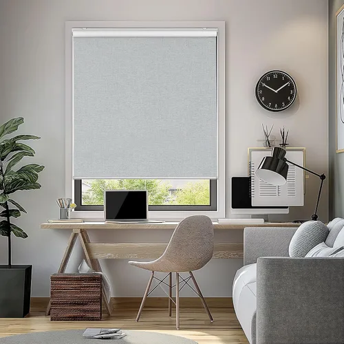 Vista 25 de ChrisDowa Persiana enrollable 100 % opaca sin cordón, de tamaño personalizado, con jacquard a rayas, aislamiento térmico, tela de protección UV