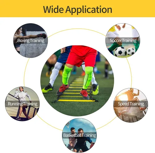 Vista 3 de Juego de 1/2/4 escaleras, 12 peldaños de agilidad, escalera de entrenamiento con estacas de acero y bolsa de transporte para fútbol, entrenamiento