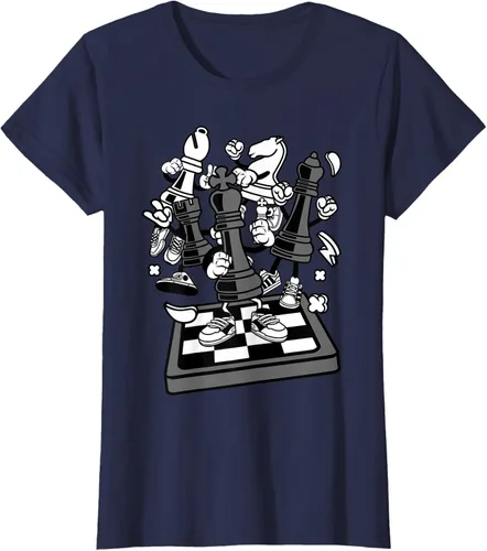 Vista 41 de Figura cómica Camiseta de tablero de ajedrez jugador de ajedrez Azul Marino