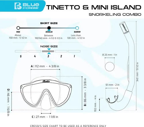 Vista 7 de Cressi Kit de máscara y esnórquel junior, ligero y cómodo, Tinetto y Mini Island, diseñado en Italia por Cressi