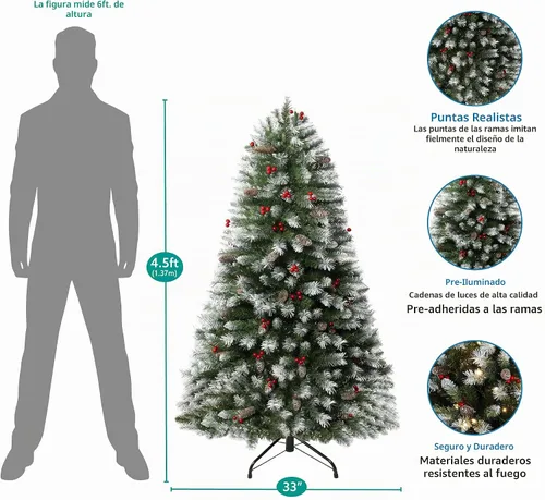 Vista 22 de Naomi Home - Árbol de Navidad realista preiluminado de 6.5 pies, 400 luces Con bisagras