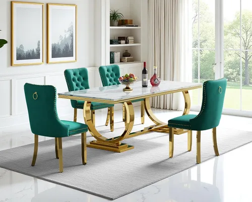 Vista 18 de Juego de mesa de comedor de 5 piezas para 4, mesa de cocina de mármol negro de 68 pulgadas con 4 sillas beige, mesa de comedor rectangular moderna