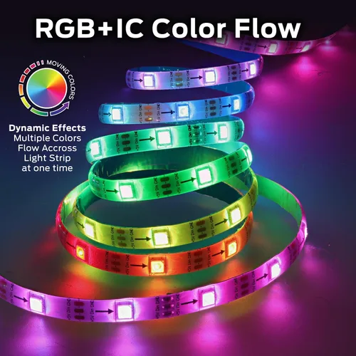 Vista 5 de Monster Tira de luces LED inteligentes RGB+IC de 25 pies, tira de luces reactivas de sonido para dormitorio, control de aplicación y voz, tira