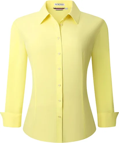 Vista 17 de Esabel.C - Camisa de trabajo con botones de manga larga para mujer, elástica, corte regular