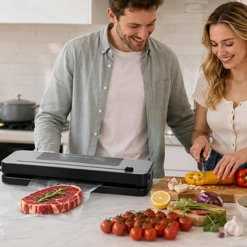 Vista 7 de Máquina selladora al vacío para alimentos, compacta automática con cortador de bolsas