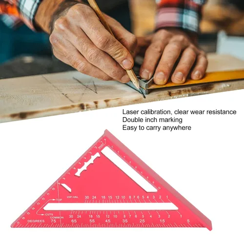 Vista 8 de ViaGasaFamido Carpintero triangular Die Cast aleación de aluminio Rafter 7 pulgadas Layout Tool Triángulo Regla transportador para medir el marcado