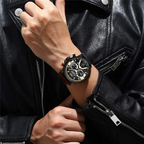 Vista 4 de CURREN - Reloj analógico de cuarzo para hombre, reloj de pulsera con correa de piel, resistente al gua y a la moda