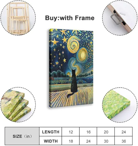 Vista 2 de Fyzuf Arte de pared de gato, pintura al óleo sobre lienzo, póster de lindo cubismo de gato, colorido, lindo, gatos, decoración estética, habitación