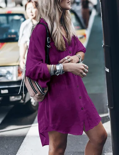 Vista 4 de Eddoyee Traje de baño suelto de manga larga para mujer, camisa con botones, vestido de playa