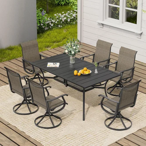 Vista 66 de VICLLAX Muebles pequeños de exterior de 3 piezas, 2 sillas giratorias de patio y mesa redonda pequeña para 2, sillas de carbón oscuro y negro