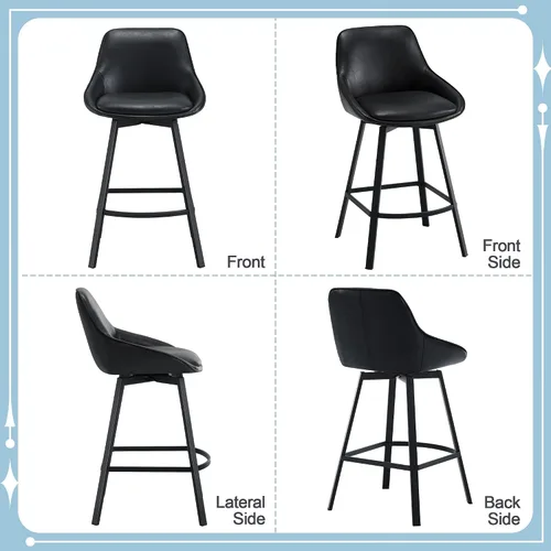 Vista 7 de Flouki Taburetes de bar con altura de mostrador, juego de 3 taburetes de bar giratorios negros para isla de cocina, taburetes de mostrador modernos