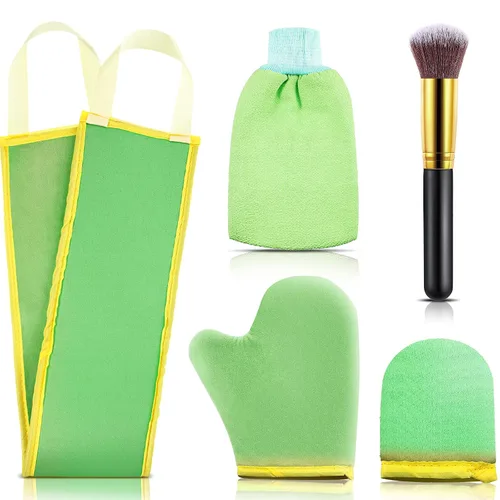 Vista 12 de Boao Kit de 5 aplicadores de manopla autobronceadora, incluye guante de bronceado, guante exfoliante, mini guante facial, aplicador de loción