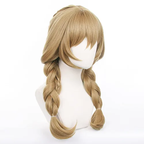 Vista 2 de Lisa - Peluca ondulada para cosplay, color marrón dorado, para mujer, con dos trenzas para niñas, juego Genshin Impact Party Cos, festival, Navidad