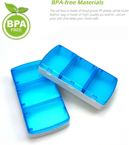 Vista 7 de VOFOON Organizador de pastillas pequeño 3 veces al día diariamente, paquete de 2 pastilleros de viaje para bolsillo de bolso, 3 compartimentos