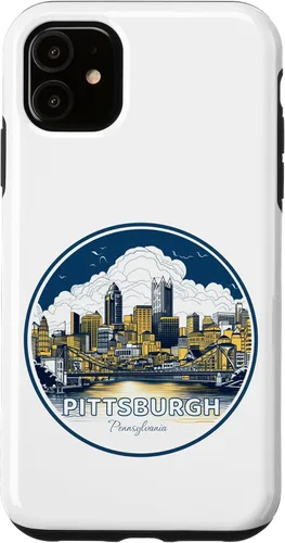 Vista 5 de Carcasa de acero para iPhone 14 Pittsburgh Downtown High Rise Building City Skyline