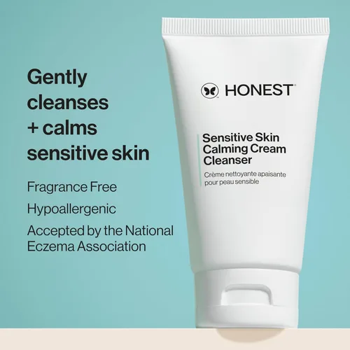 Vista 2 de Honest Beauty Limpiador en crema calmante para piel sensible, limpia suavemente hidrata calma, hipoalergénico, sin fragancia, vegano, 4 onzas
