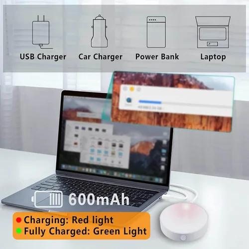 Vista 5 de LAVAED Paquete de 4 luces de disco con sensor de movimiento para interiores, luces LED de armario, luces nocturnas recargables por USB, 9 LED, 3000