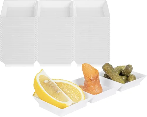 Vista 17 de Restaurantware Bandejas de salsa de 7.5 x 2.5 pulgadas, 100 platos desechables divididos para servir, tapas se venden por separado, de plástico Negro