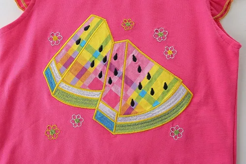Vista 4 de Conjunto de ropa de verano para niña, 100% algodón, camisa y pantalones cortos, con apliques de dibujos animados