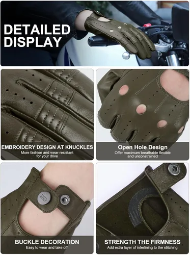 Vista 3 de GSG Guantes de cuero genuino para hombre de piel de oveja negros para conducir en bicicleta con pantalla táctil, guantes de motocicleta sin forro