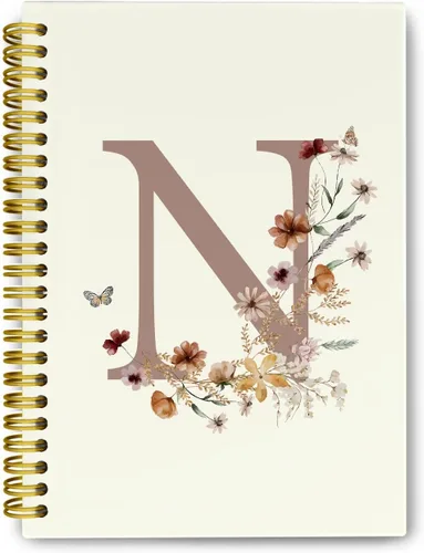 Vista 11 de Cuadernos de diario personalizados con letra inicial floral A, cuadernos vintage femeninos de tapa dura en espiral para la escuela, regalos