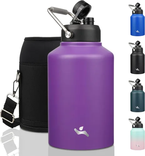 Vista 37 de Konokyo Jarra de medio galón con asa, botella de agua aislada de 64 onzas con bolsa de transporte, botella de metal de acero inoxidable al vacío