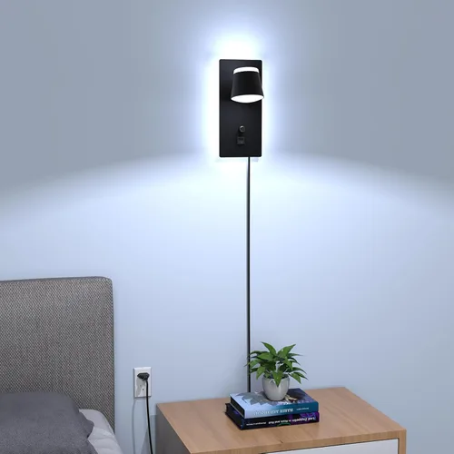 Vista 8 de Sytmhoe Aplique de pared LED con interruptor de atenuación, moderna lámpara de pared regulable con puerto USB + tipo C, iluminación montada