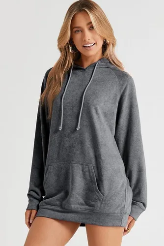 Vista 3 de SHEWIN Sudadera casual con capucha para mujer, manga larga, lisa, ligera, holgada, con bolsillo