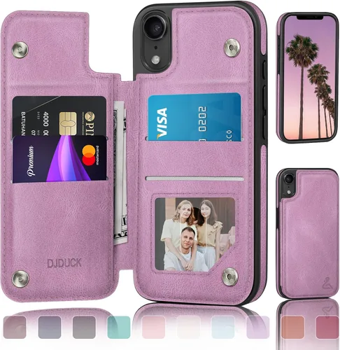Vista 9 de DJDUCK Funda diseñada para iPhone XR con tarjetero y cierre magnético, protección de piel con bloqueo RFID, a prueba de golpes, para mujeres