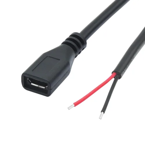 Vista 2 de Cable micro USB hembra de 2 pines de 3 pies, cable de alimentación flexible de extremo abierto, fácil de soldar, para equipo USB instalado