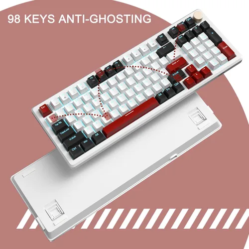 Vista 3 de MageGee Teclado mecánico para juegos de 98 teclas, interruptor amarillo intercambiable en caliente, 96% diseño compacto LED azul retroiluminado