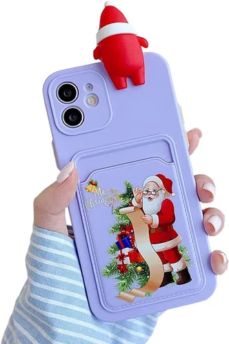 Vista 12 de Yatchen Funda de Navidad para iPhone 7/8/SE2, bonito diseño de dibujos animados 3D de Papá Noel con ranura para tarjetas, funda protectora ultra