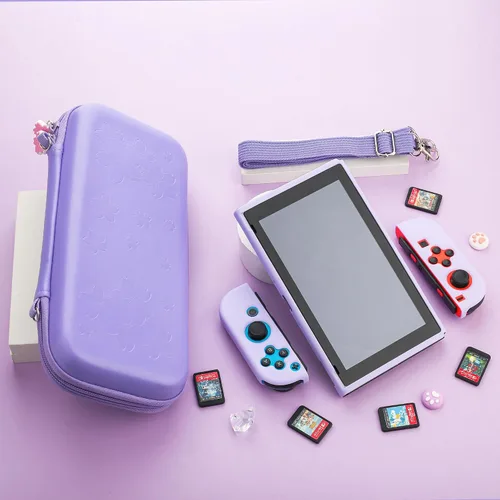 Vista 7 de FUNDIARY Funda de transporte morada para Nintendo Switch, accesorios para Switch con funda de transporte, funda protectora acoplable, protector