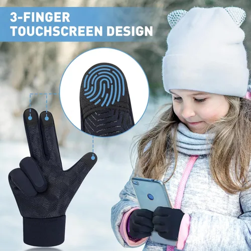 Vista 3 de EEFOW Guantes impermeables para pantalla táctil de invierno para niños guantes deportivos ligeros y cálidos para clima frío para niños de 6 a 12